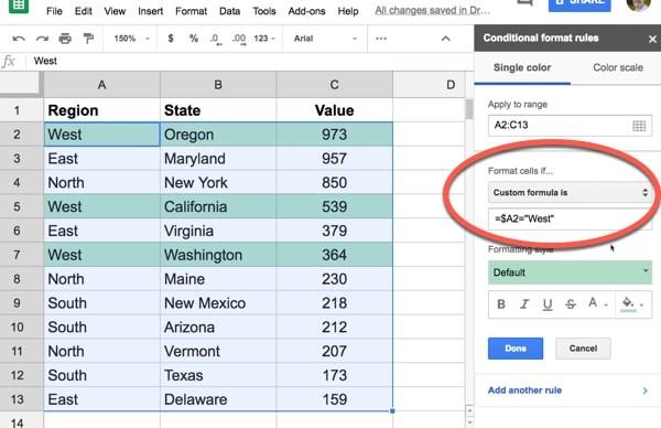 Cách sử dụng định dạng có điều kiện trên toàn bộ hàng trong Google Sheets